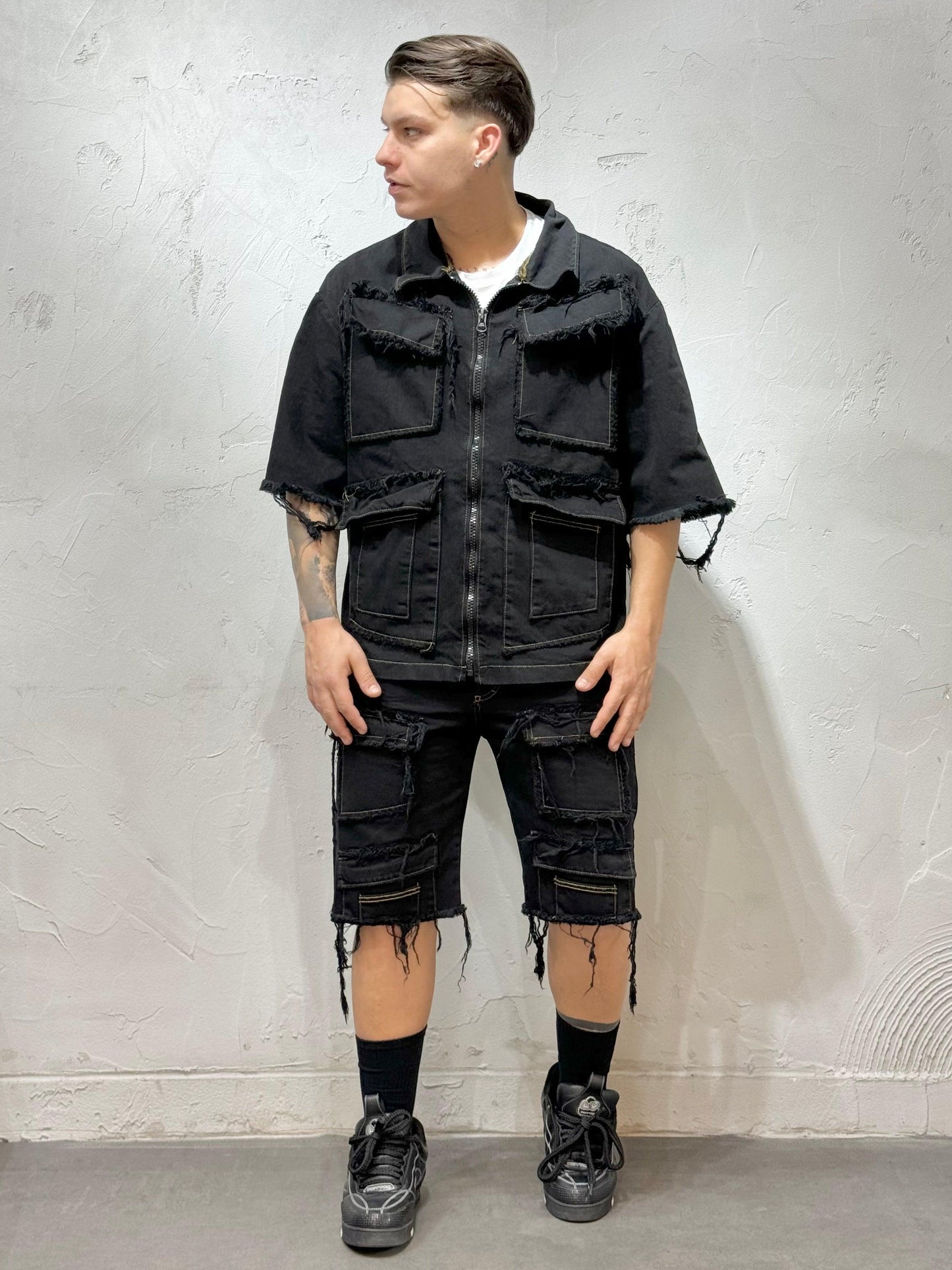 COORDINATO FRINGED WITH BIG POCKETS BLACK
