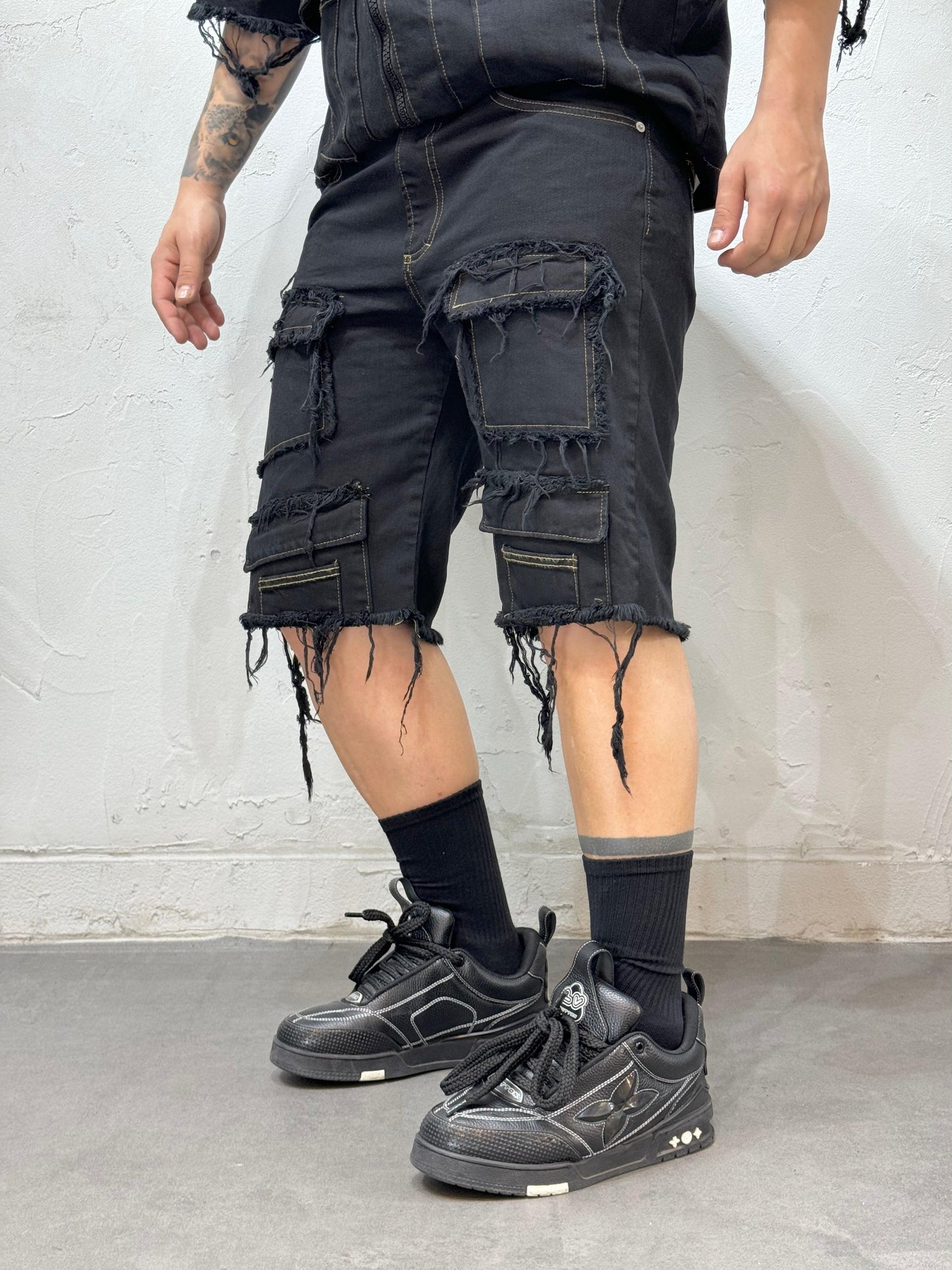 COORDINATO FRINGED WITH BIG POCKETS BLACK
