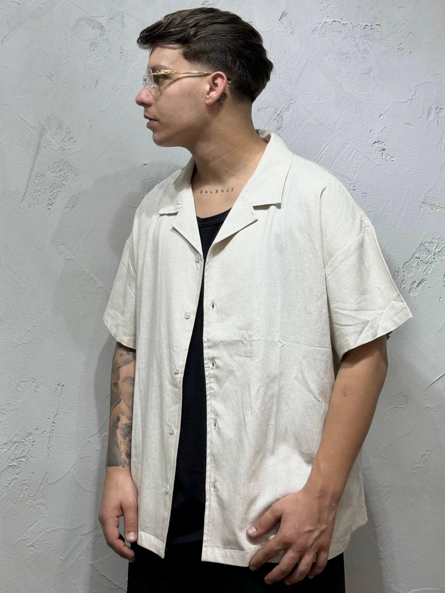 BEIGE LINEN BASIC SHIRT