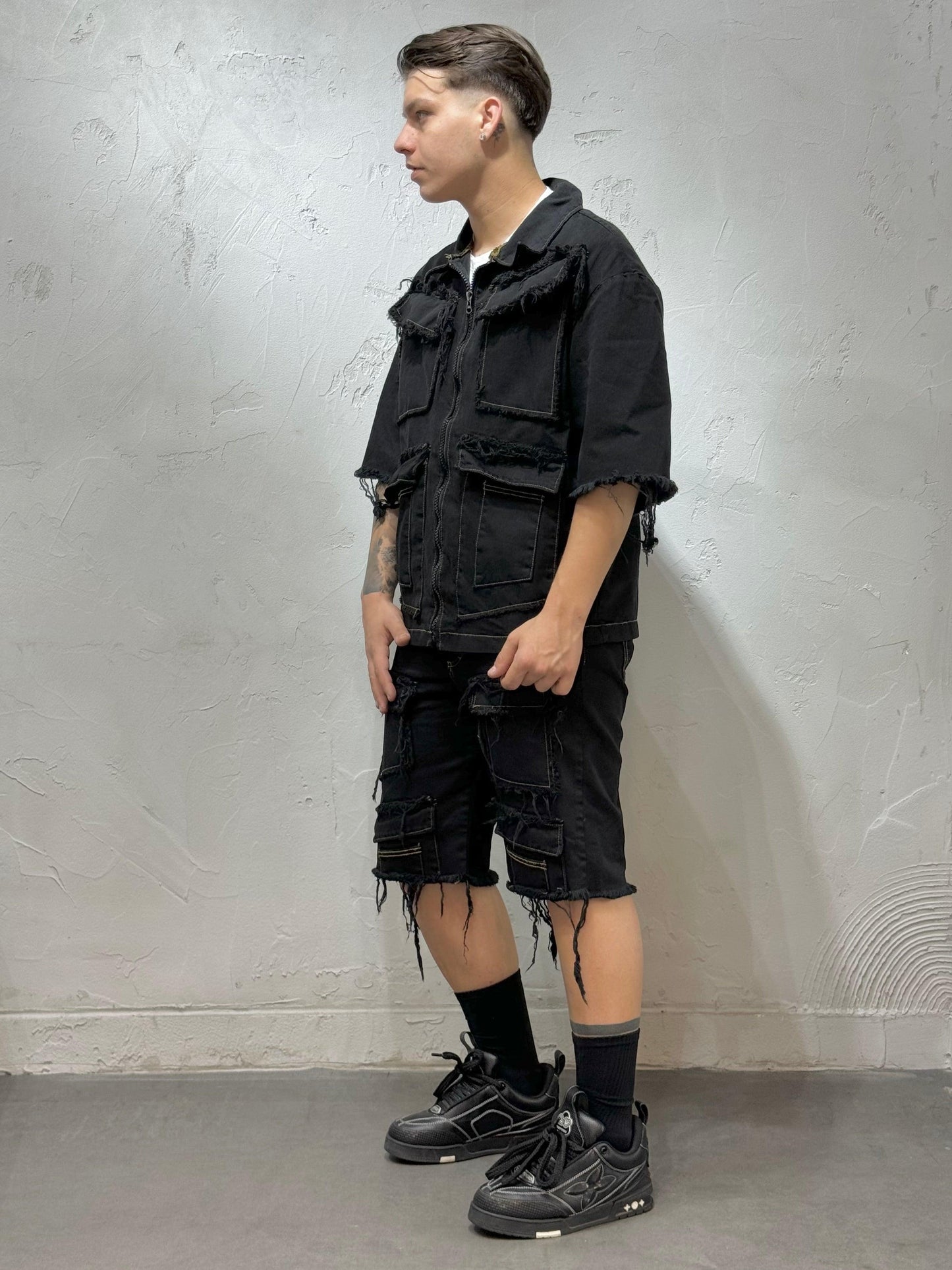 COORDINATO FRINGED WITH BIG POCKETS BLACK