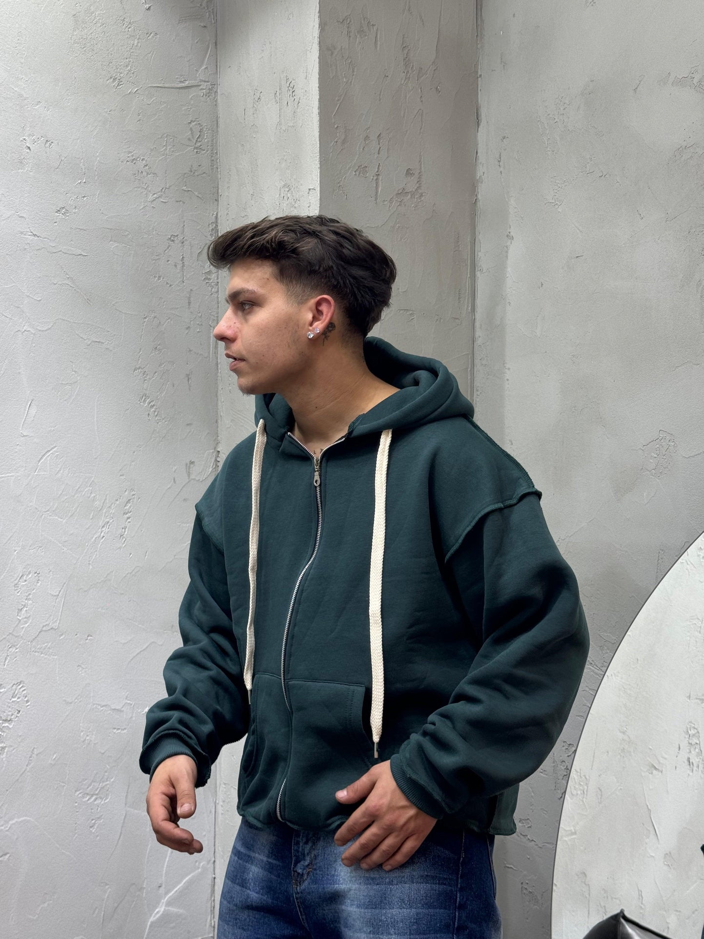 CONTRAST BOXY FIT WITH PETROL GREEN ZIP