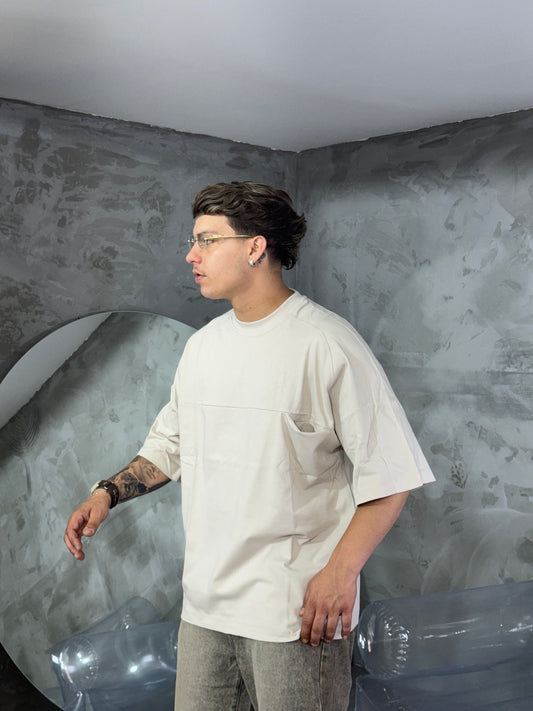 T-SHIRT BASIC SIDE POCKET BEIGE