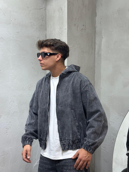 JACKET CROP CON CAPPUCCIO GREY