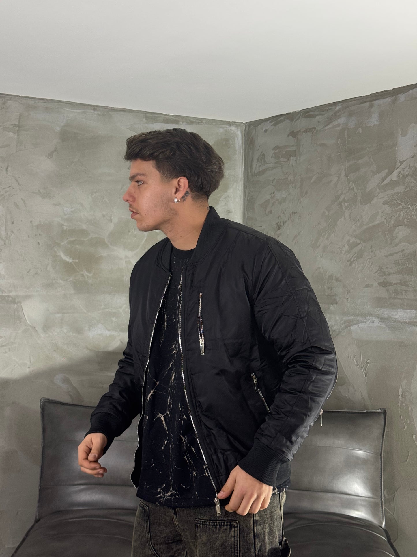 AVIATOR BACK ZIP BLACK JACKET