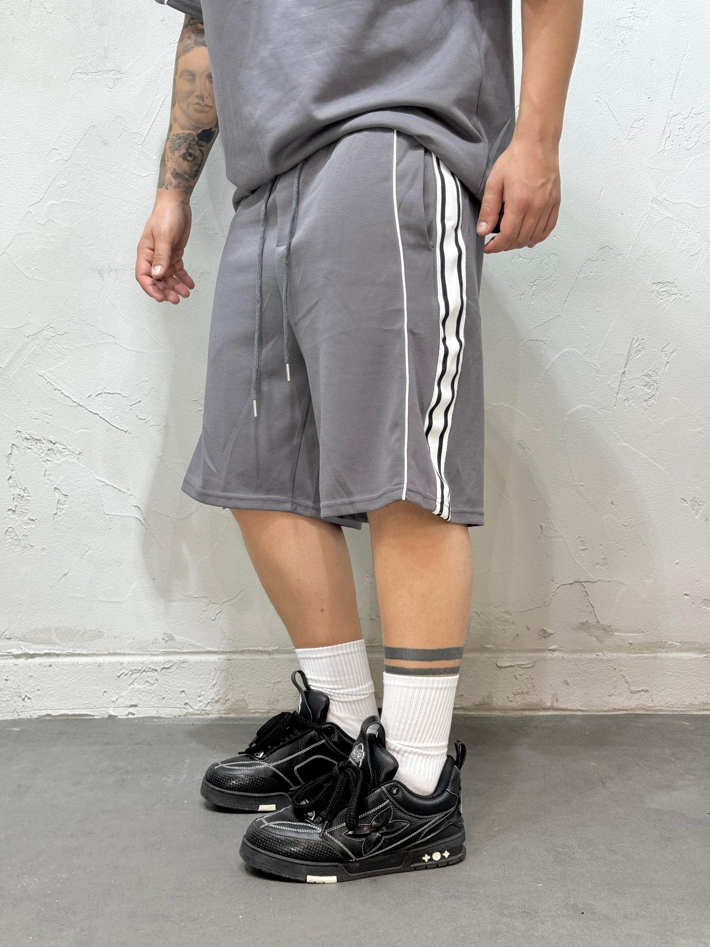 COORDINATED POLO SHIRT WITH DOUBLE ZIP GRAY