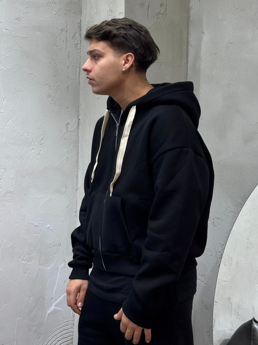 HOODIE BOXY FIT WITH ZIP BLACK