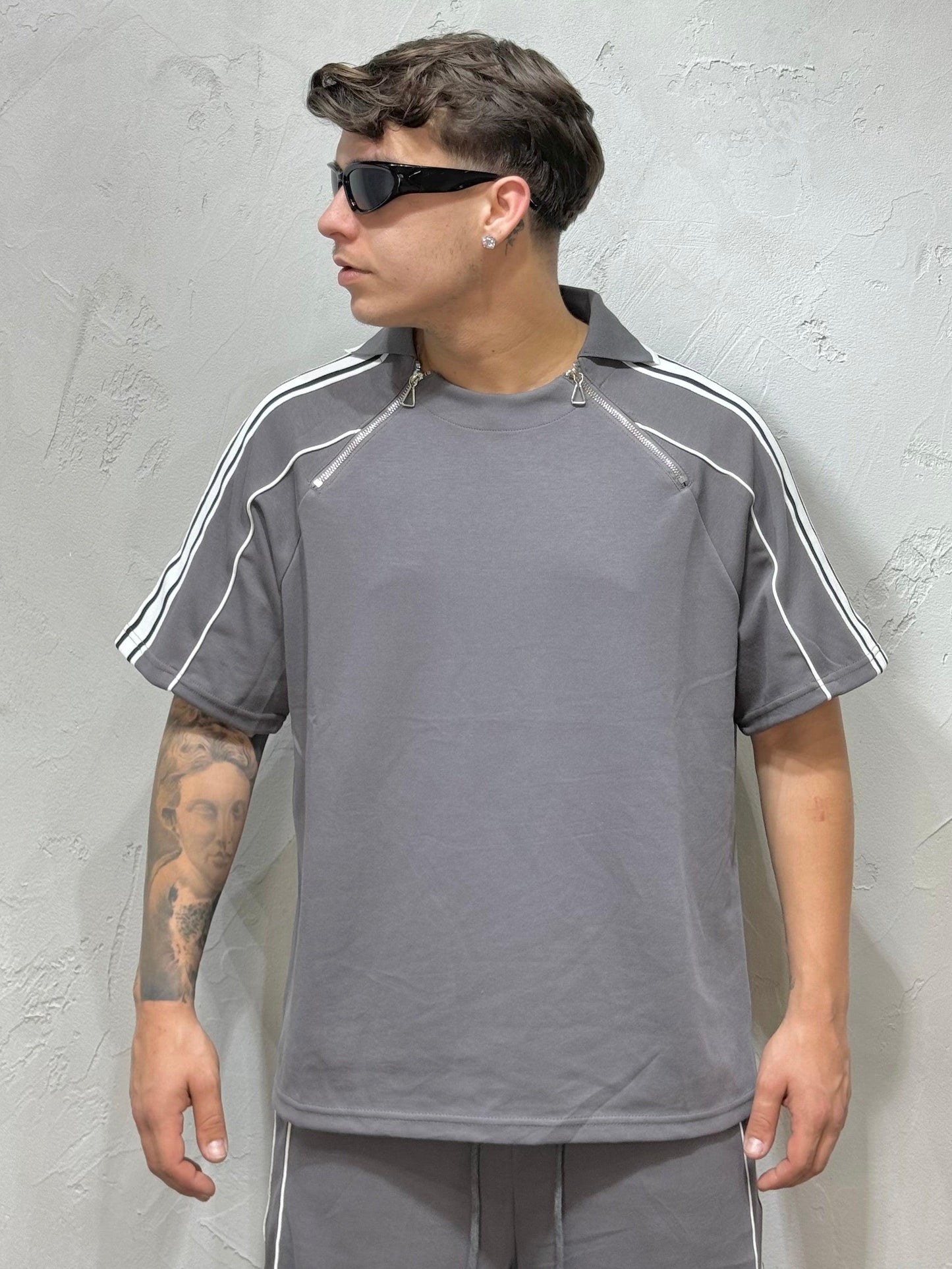 COORDINATO POLO SHIRT WITH DOUBLE ZIP GREY