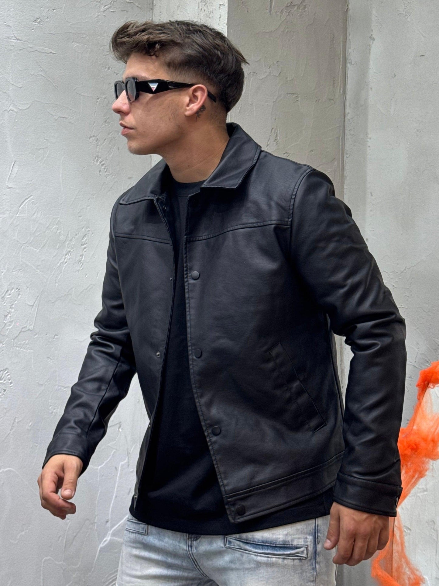 BLACK ECO-LEATHER JACKET