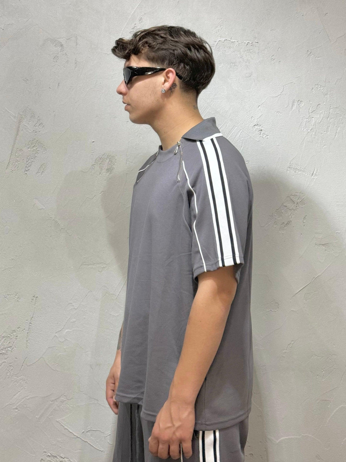 COORDINATO POLO SHIRT WITH DOUBLE ZIP GREY