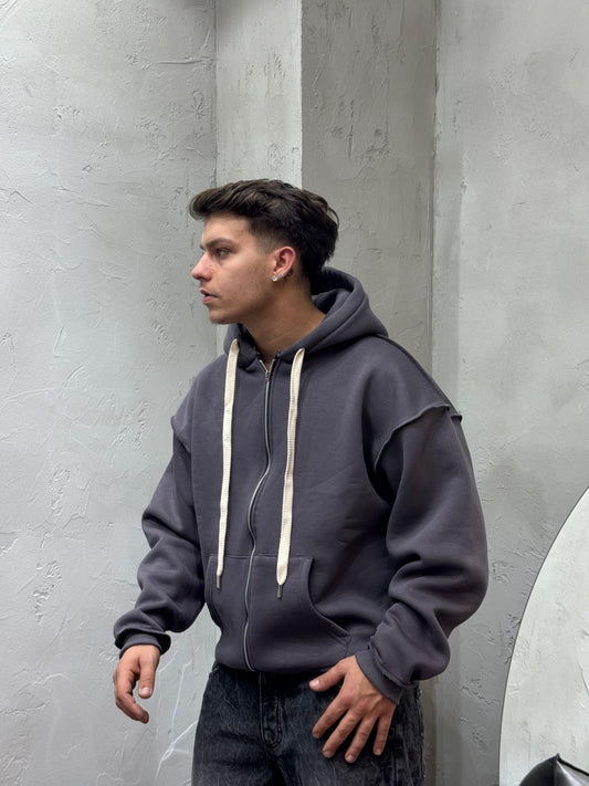 CONTRAST BOXY FIT WITH IRON GRAY ZIP