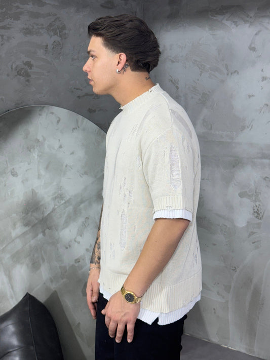 T-SHIRT TORN DOUBLE BEIGE