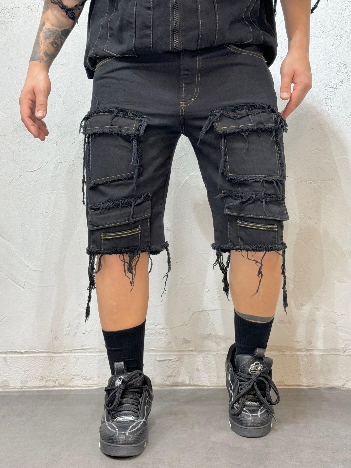 COORDINATO FRINGED WITH BIG POCKETS BLACK