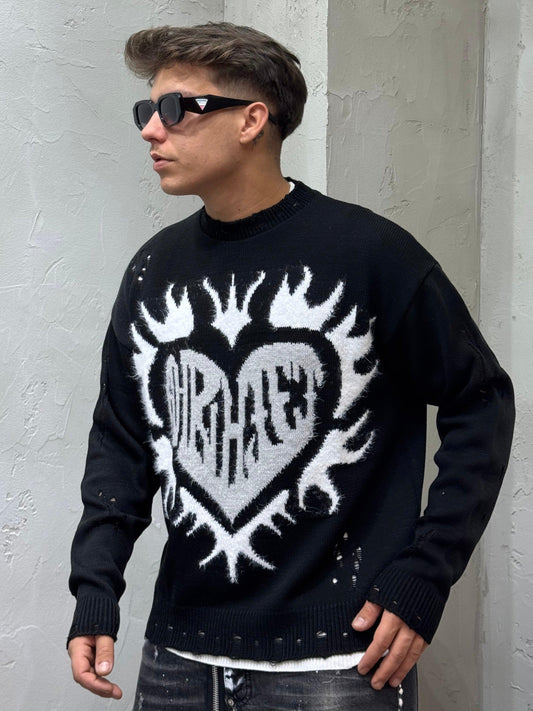 MAGLIONCINO SACRED HEART BLACK
