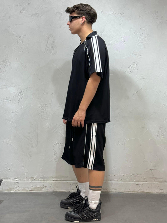 COORDINATED POLO SHIRT WITH DOUBLE ZIP BLACK