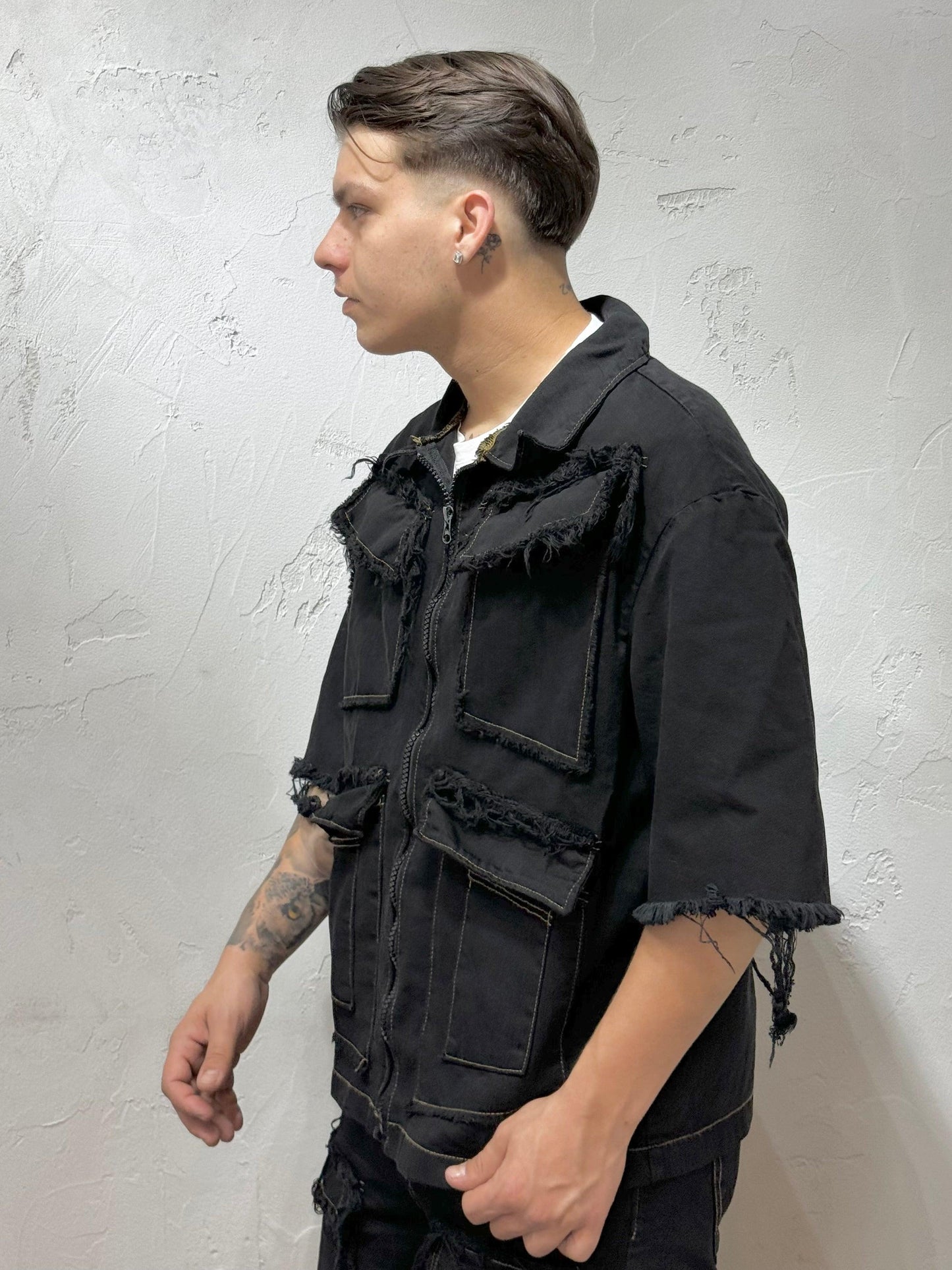 COORDINATO FRINGED WITH BIG POCKETS BLACK