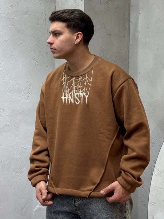 HOODIE SPIDERWEB TABACCO