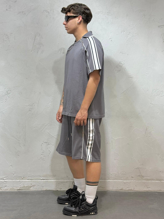 COORDINATED POLO SHIRT WITH DOUBLE ZIP GRAY