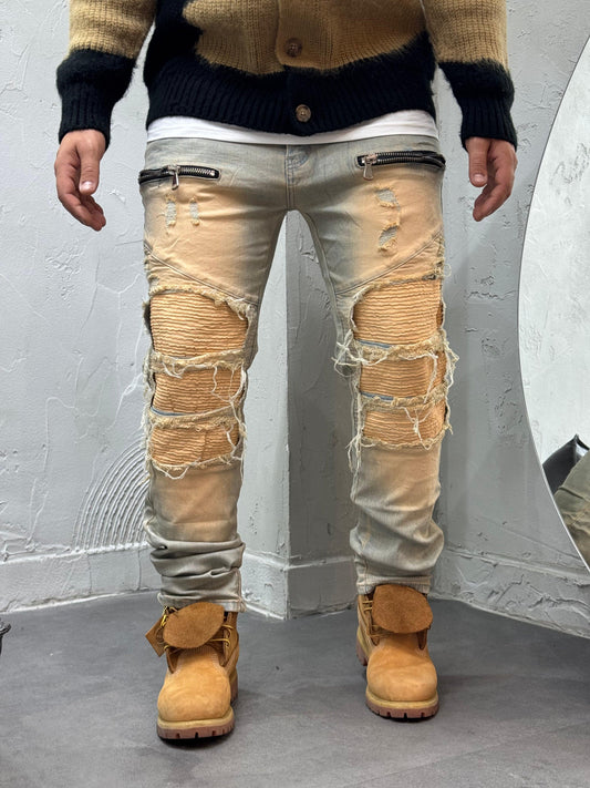 SKINNY FIT SANDBLASTED RIPPED