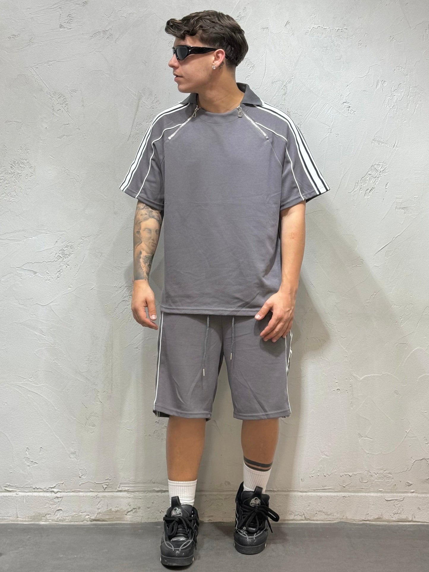 COORDINATO POLO SHIRT WITH DOUBLE ZIP GREY
