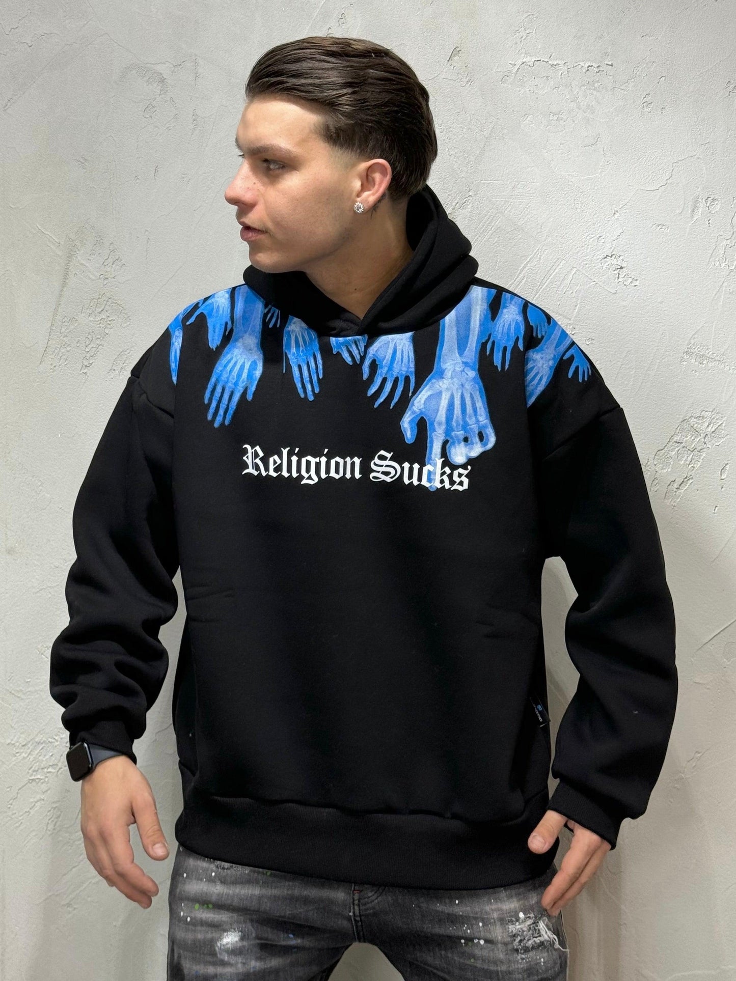 HOODIE BOXY FIT RELIGION SUX BLACK