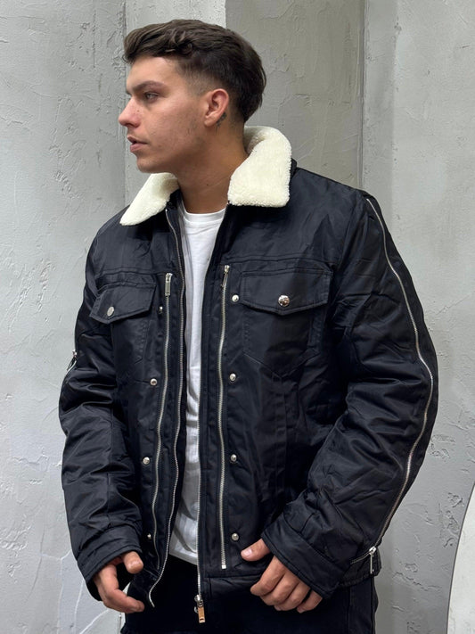 UPPER FUR ZIP BLACK JACKET