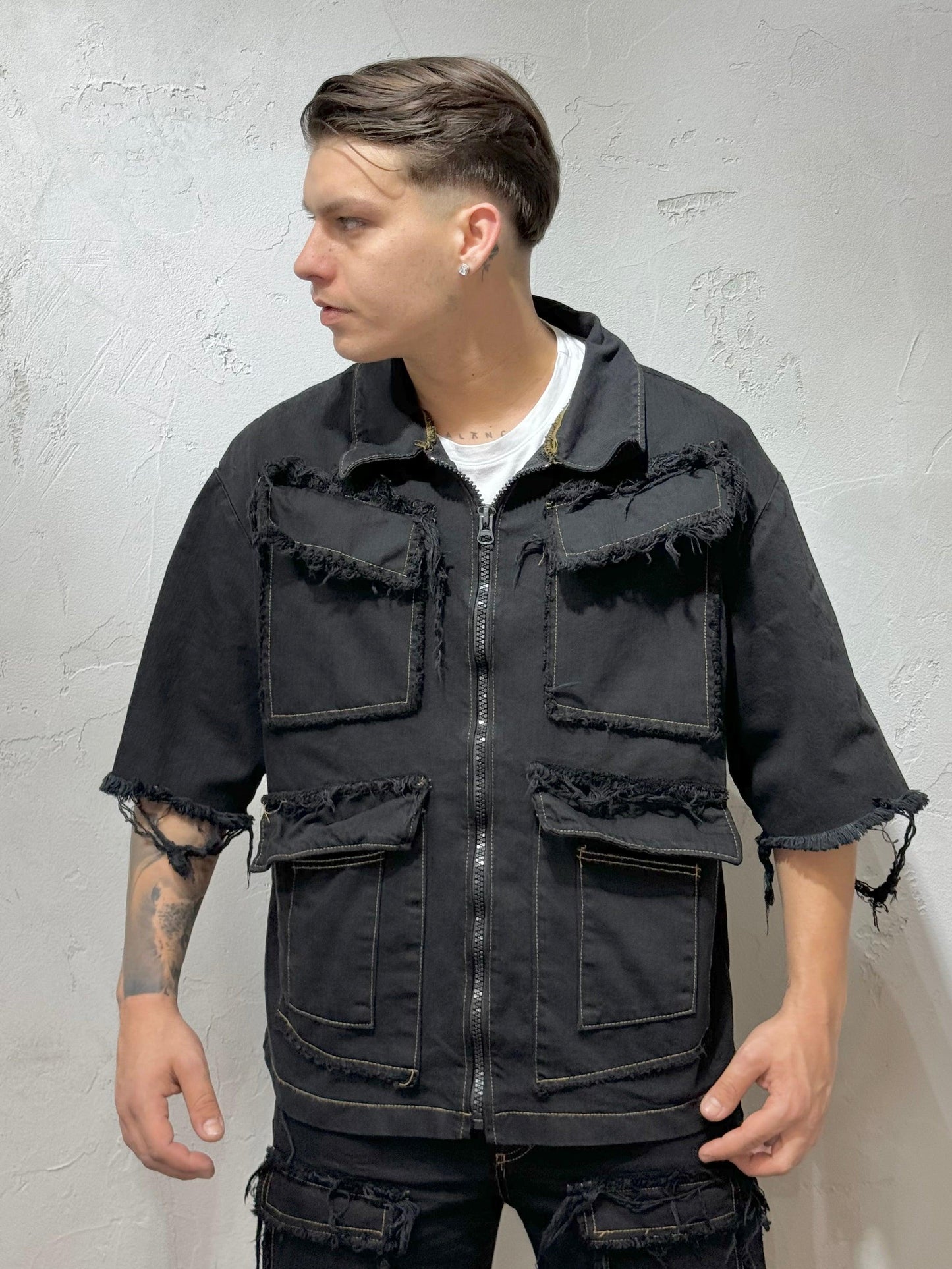 COORDINATO FRINGED WITH BIG POCKETS BLACK