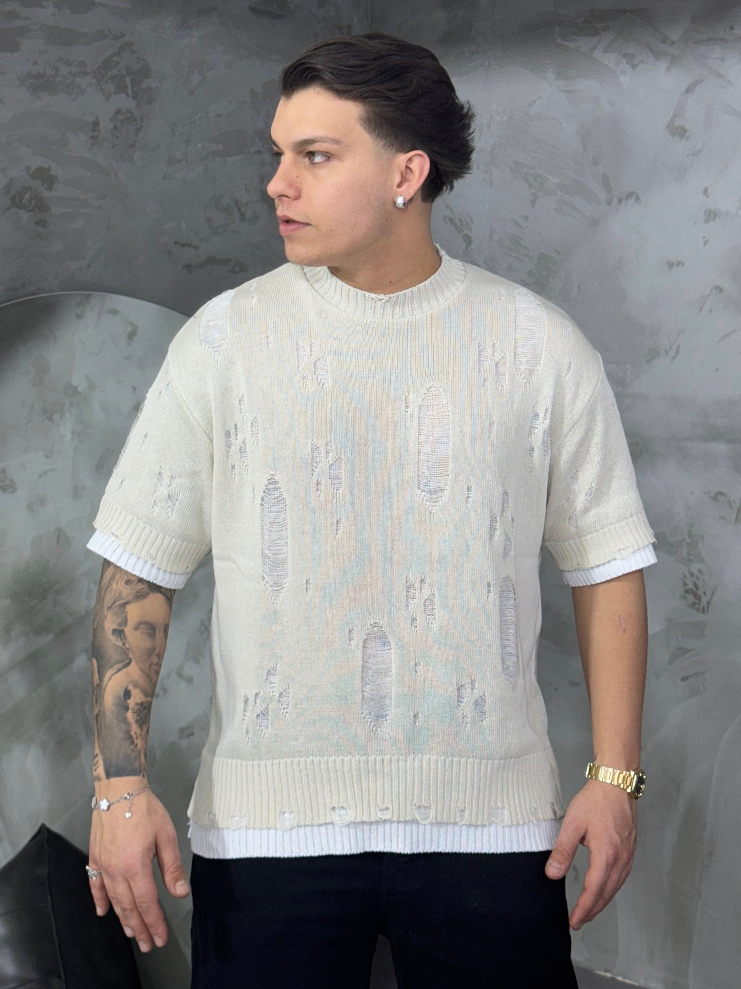 T-SHIRT TORN DOUBLE BEIGE