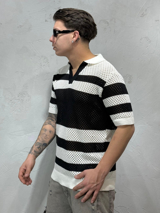 POLO PERFORATED BICOLORE BY CNTC BLACK