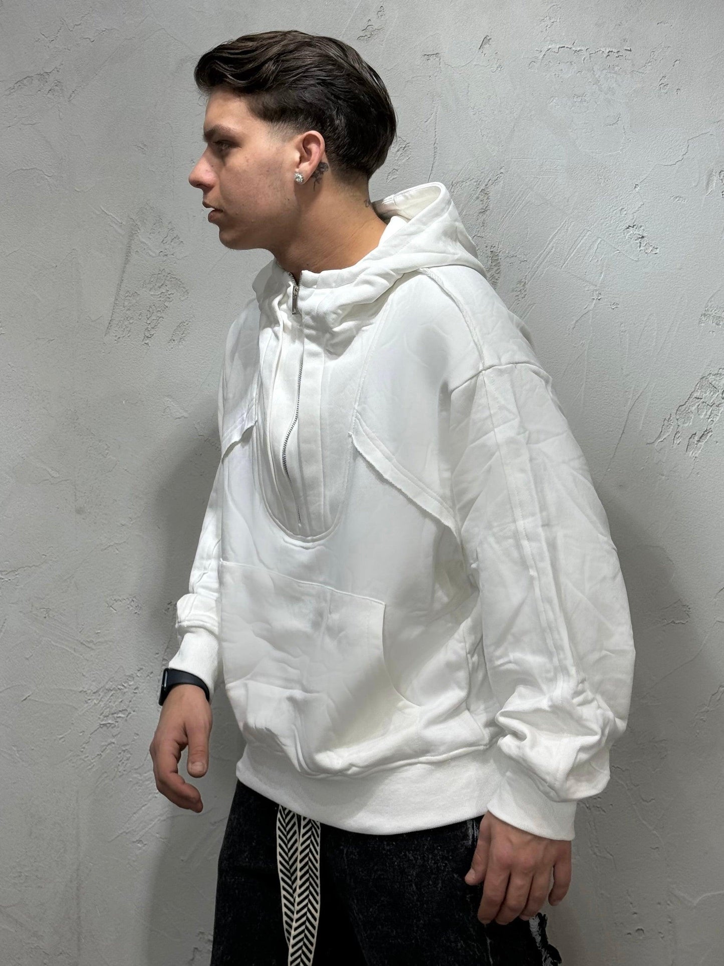 HOODIE CON CAPPUCCIO SHORT ZIP WHITE