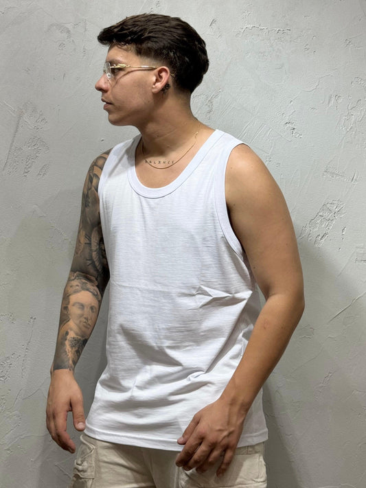 CREW NECK TANK TOP RIBBED WHITE
