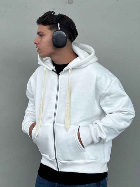 HOODIE BOXY FIT WITH ZIP WHITE
