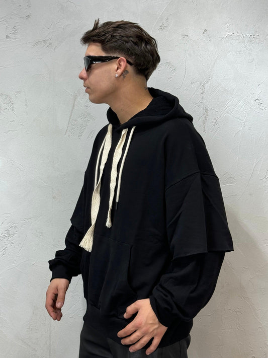 HOODIE CROP FIT DOPPIATA BY CNTC BLACK