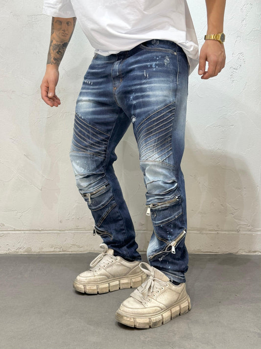 NEW FIT BIKER JEANS F800 BLUE