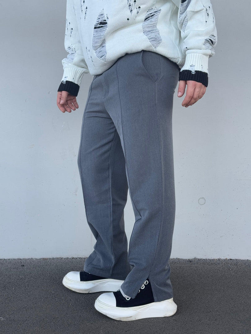 PANTALONE FONDO AMPIO CON ZIP GRIGIO