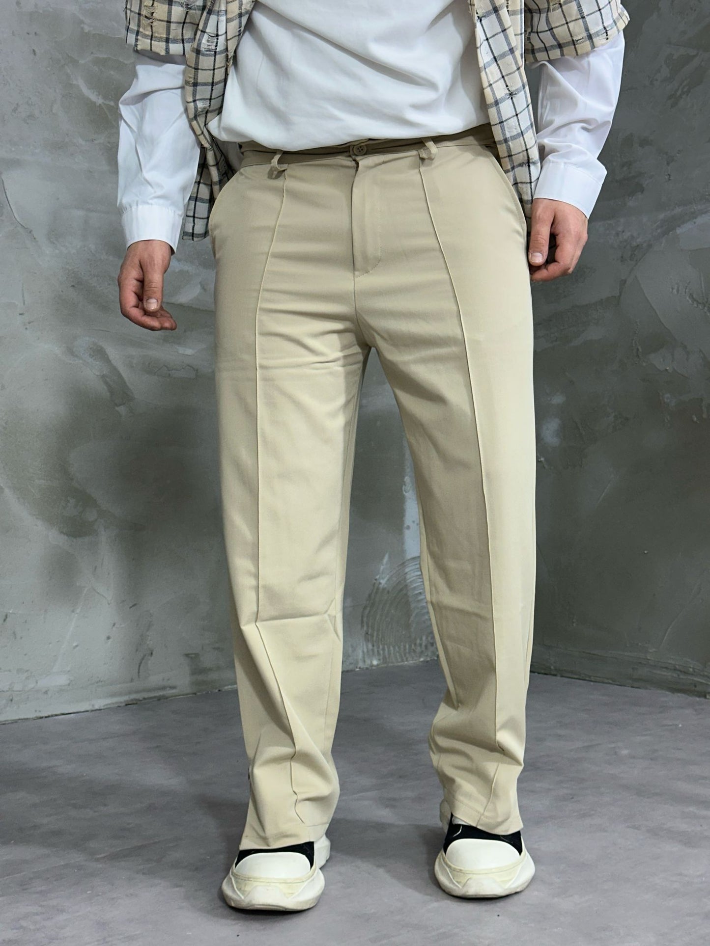 PANTALONE FONDO AMPIO CON ZIP BEIGE