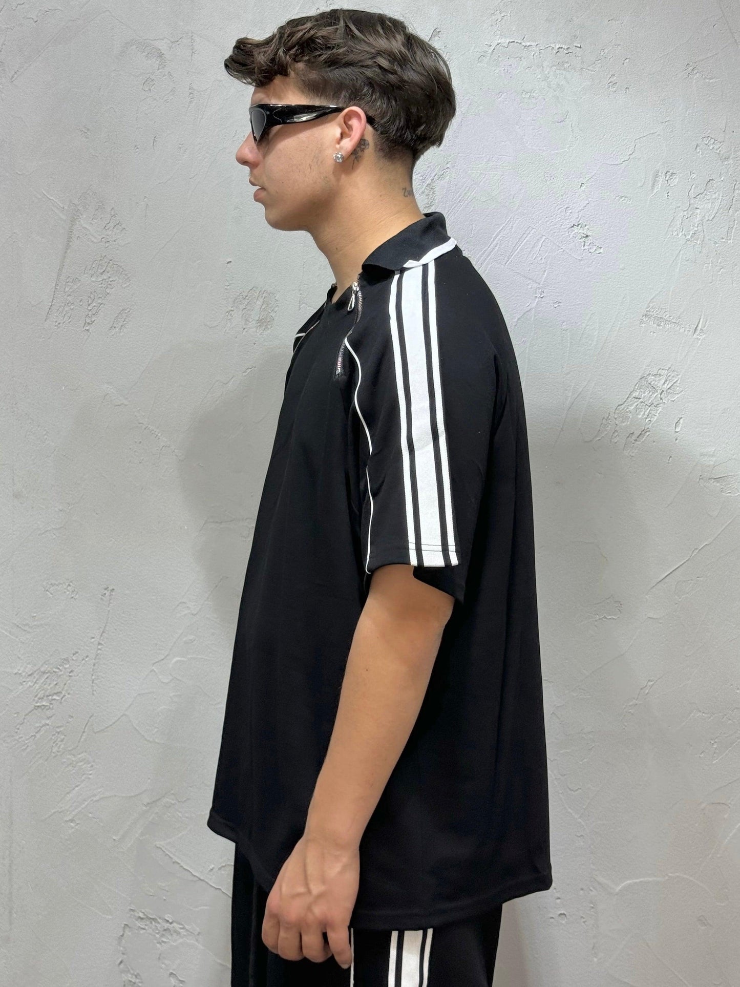 COORDINATO POLO SHIRT WITH DOUBLE ZIP BLACK