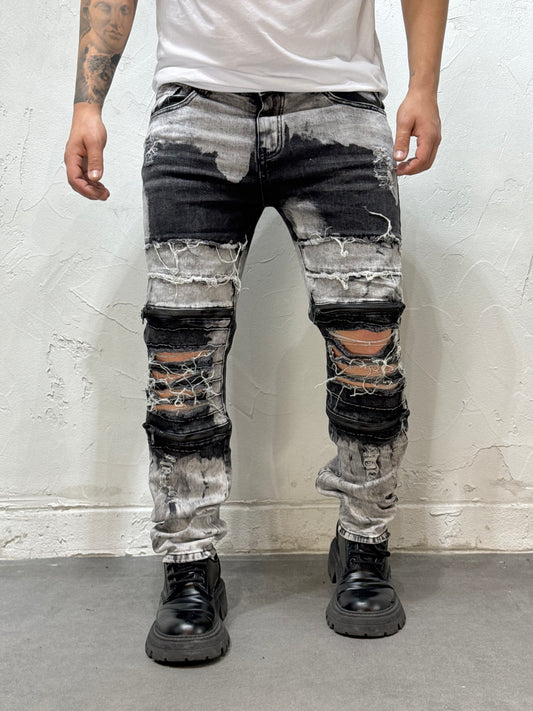 SKINNY FIT RIPPED BICOLOR