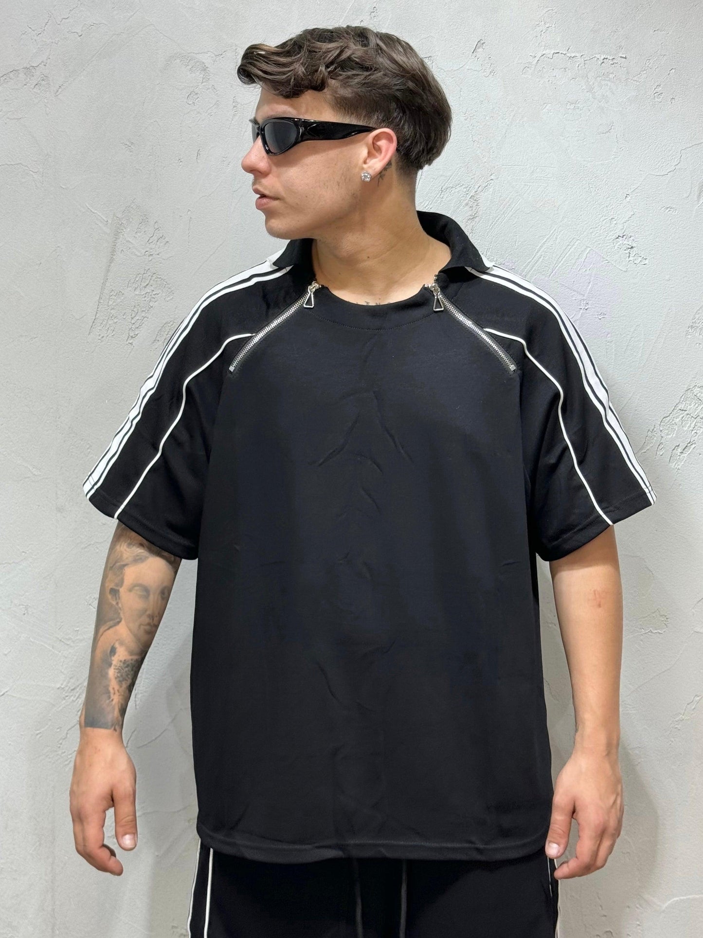 COORDINATO POLO SHIRT WITH DOUBLE ZIP BLACK