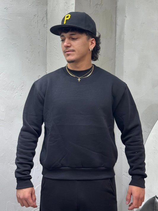 BOXY FIT CREW NECK HOODIE BLACK