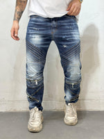 Carica l&#39;immagine nel visualizzatore Galleria, JEANS NUOVO FIT BIKER F800 BLU
