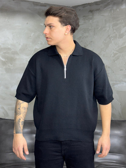 HALF ZIP POLO BLACK