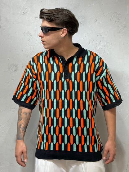 TWO-TONE ORANGE DRIP THREAD POLO SHIRT