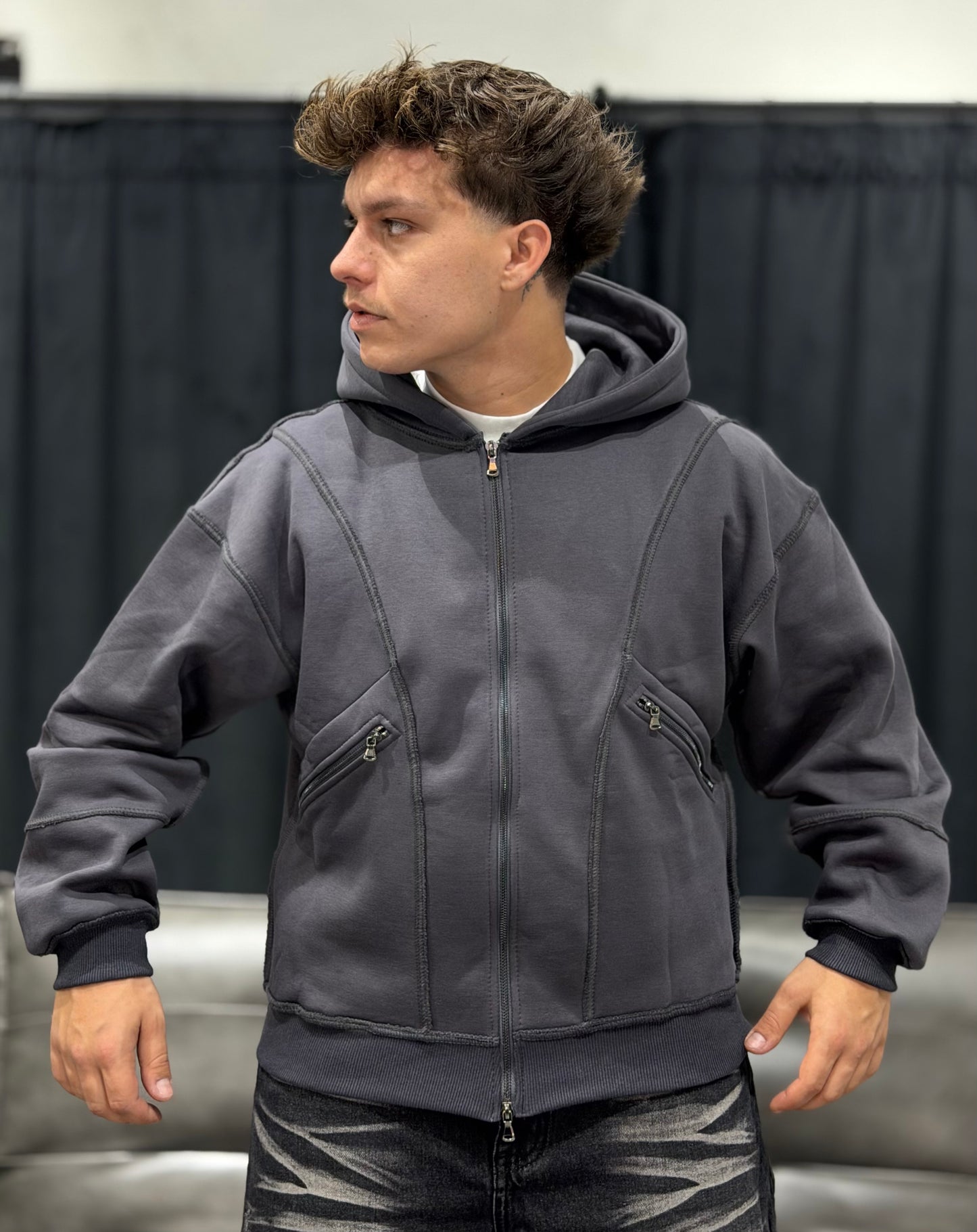 HOODIE MULTIZIP GREY SCURO