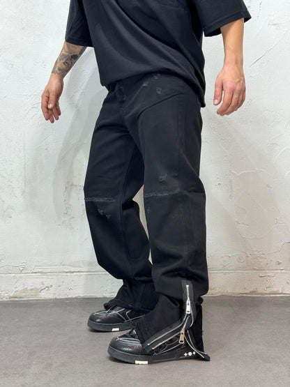 BAGGY DOUBLE ZIP TEARS BLACK