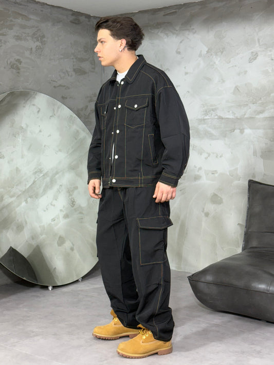 COORDSET CONTRAST STITCHING BLACK