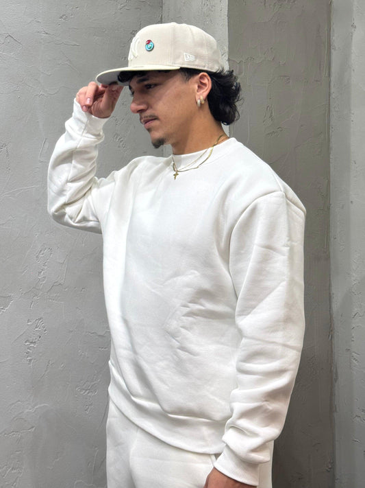 WHITE BOXY FIT CREW NECK HOODIE