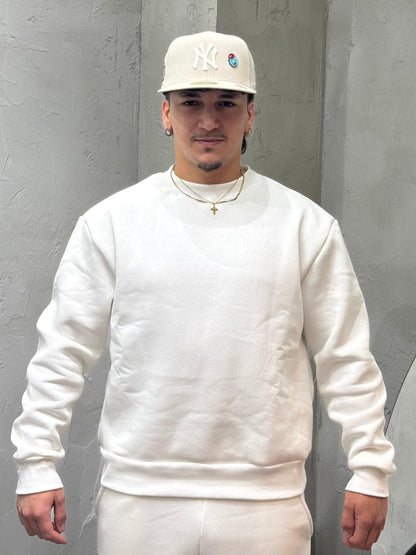 WHITE BOXY FIT CREW NECK HOODIE