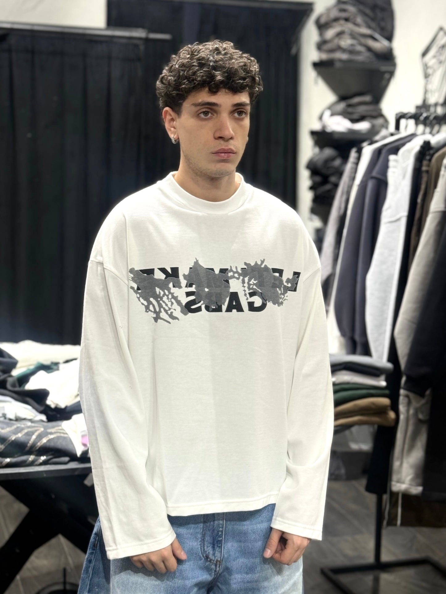 LONGSLEEVE WHITE STAMPA NERA