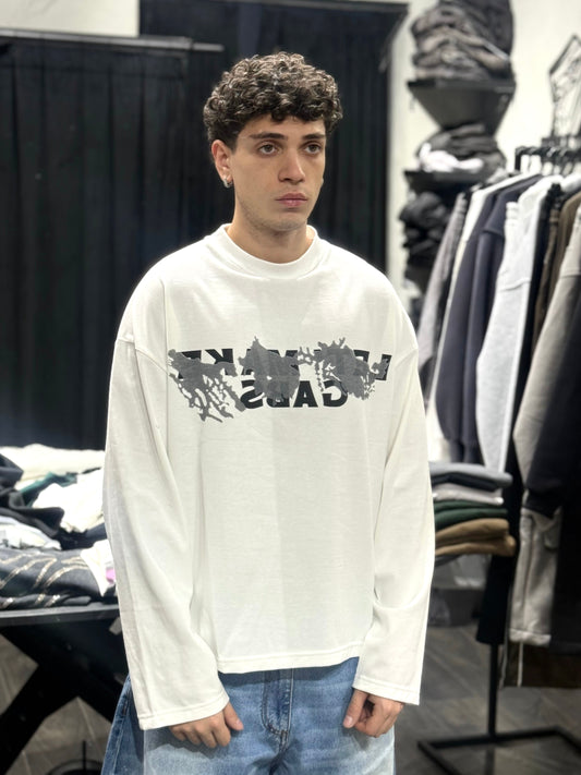 LONGSLEEVE WHITE STAMPA NERA