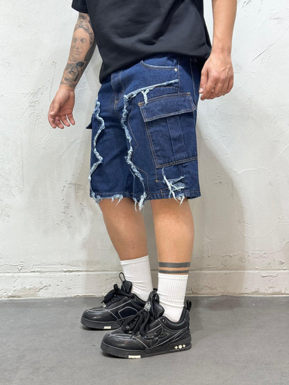 SHORT CARGO RIPPED BLUE